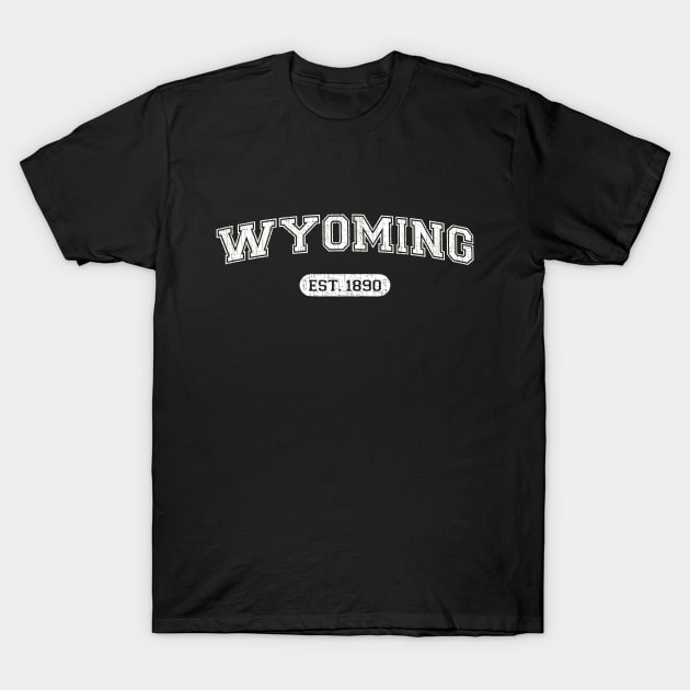 Classic College-Style Wyoming 1890 Distressed University Design T-Shirt by Webdango